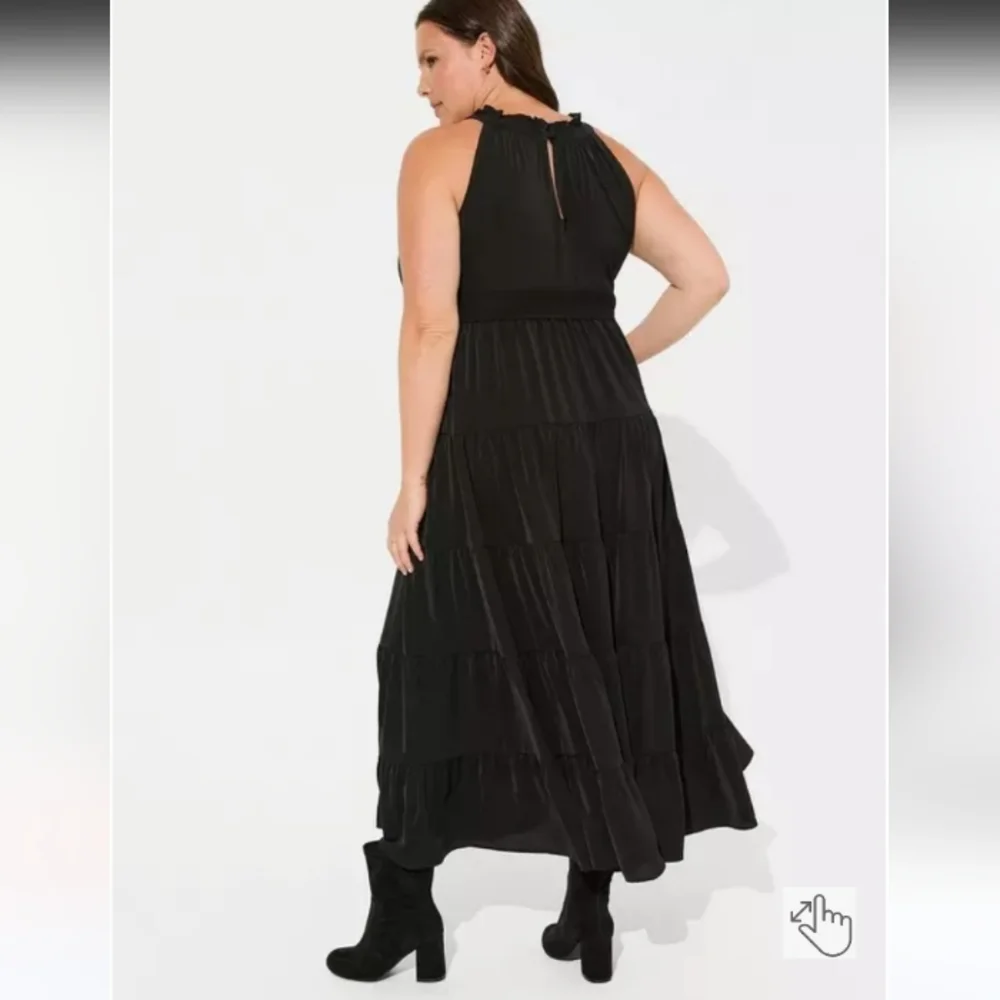 Torrid Tea Length Studio Crepe de Chine Black Dress 2 2X 18-20 - Picture 2 of 7